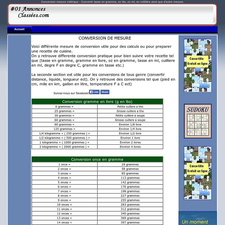 Conversion cl en grammes